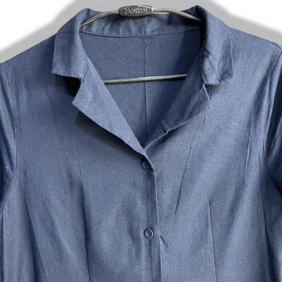 Cotton Linen Blend Shirt Dress, Blue - Picture 4 of 5